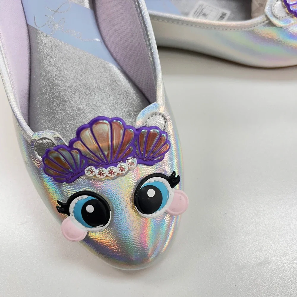 Pampili Fofura Kids Silver Holographic Mermaid Seashell Character Flats Sz 35
